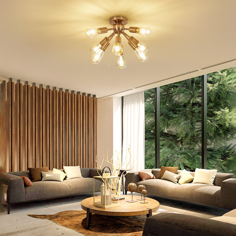 Plafonnier semi-encastré 8 lumières 22,05 po Naumann, Laiton