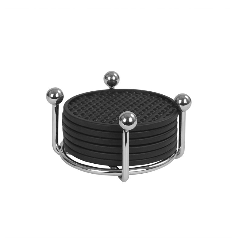 Ensemble de 6 sous-verres Spectrum Pantry Works avec support pour tables basses, chrome, Nickel satiné
