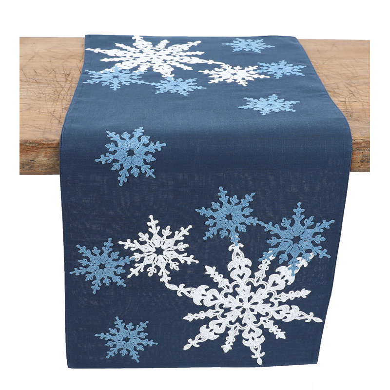15 in. x 90 in. Magical Snowflakes Crewel Embroidered Christmas Table Runner, Red 15 in. x 90 in. Magical Snowflakes Crewel Embroidered Christmas Table Runner, Red