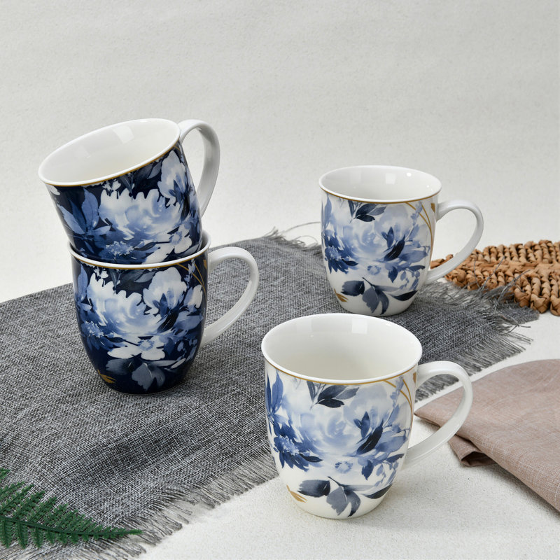 Day and Night Large Porcelain Mug 13.5 fl oz (400 ml) Set of 4
