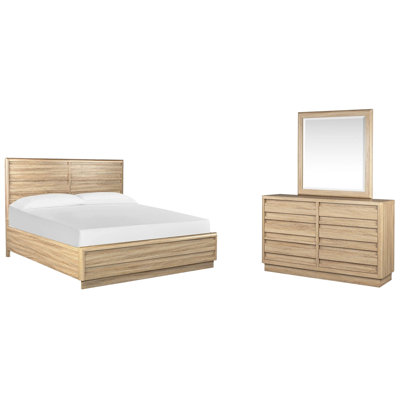Grand lit à panneaux et commode double avec miroir Portrait Headen