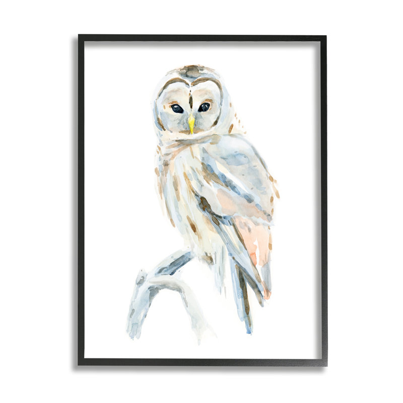 Portrait d'un hibou arctique hivernal perché sur une branche d'arbre, Giclée encadrée noir minuit, H 20 po x l 16 po