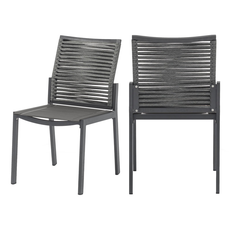 Chaise d'appoint de patio avec coussin Ivette, Gris foncé, Gris foncé
