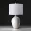 Lampe de table 24,5 po en céramique blanche à 3 voies avec abat-jour tambour-1122774099