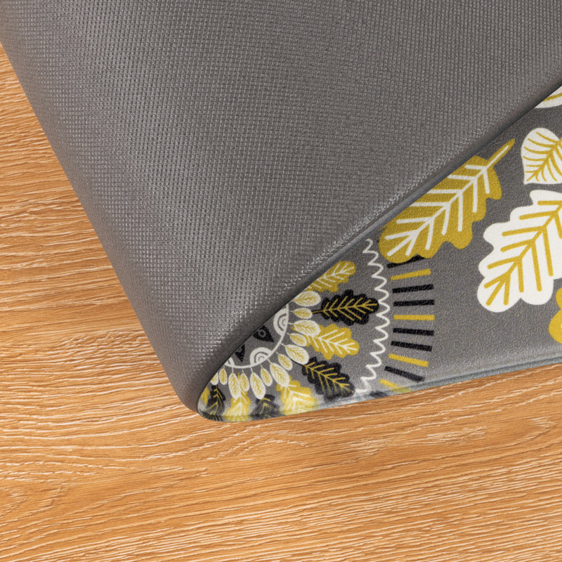 Jalissia Anti-Fatigue Non-Skid Kitchen Mat, Gray/Yellow/Black/White, Runner 18" x 30" + 18" x 48"
