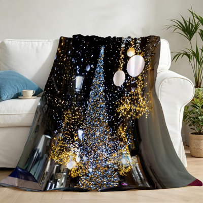 Jeté en flanelle bleue ultra douce, imprimé de Noël