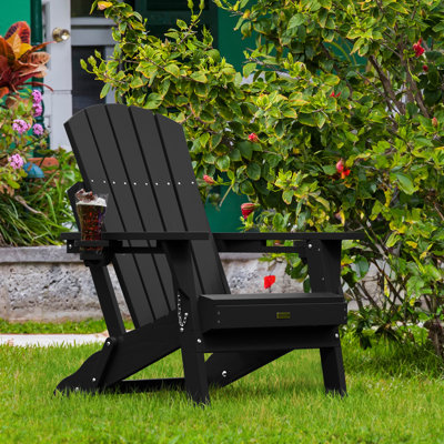 Nimitz All Weather Outdoor Folding HDPE Plastic Adirondack Chair With Cup Holder Fire Pit Chairs Oversized Patio Chair by Dovecove