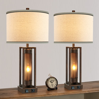 Eleonora 26" Bronze Metal Table Lamp Set With Night Light And USB Ports