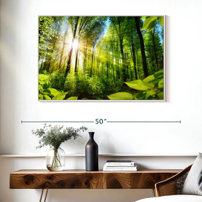 Forêt ensoleillée, Cadre flottant blanc, 40 po x 27 po