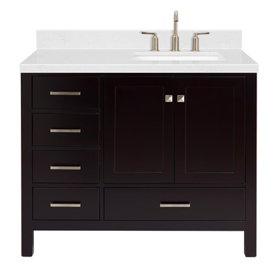 Meuble-lavabo simple en bois massif 42 po avec plateau en quartz blanc Carrara de 1,5 po Cambridge