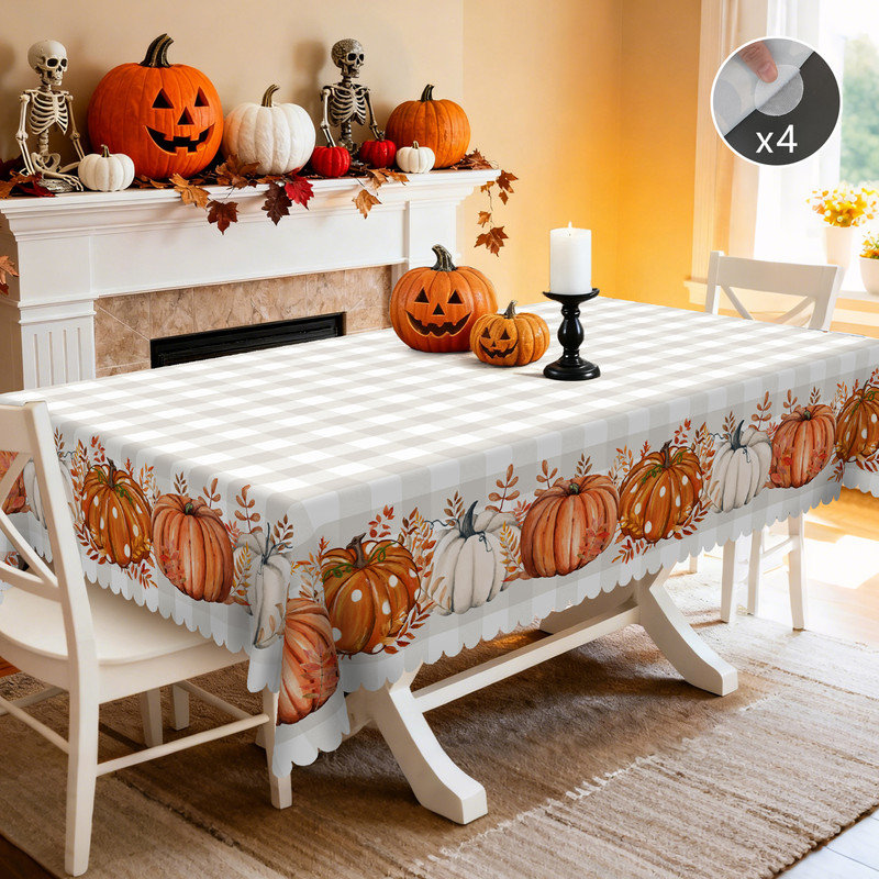 Checkered Pumpkin-Style Design Machine-Washable Polyester Tablecloth, 70.8" L x 55.12" W