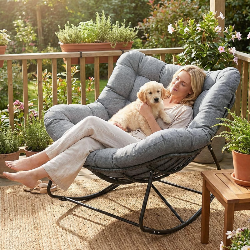 Rattan Rocking Chair – Rattan + Cushion, Grey