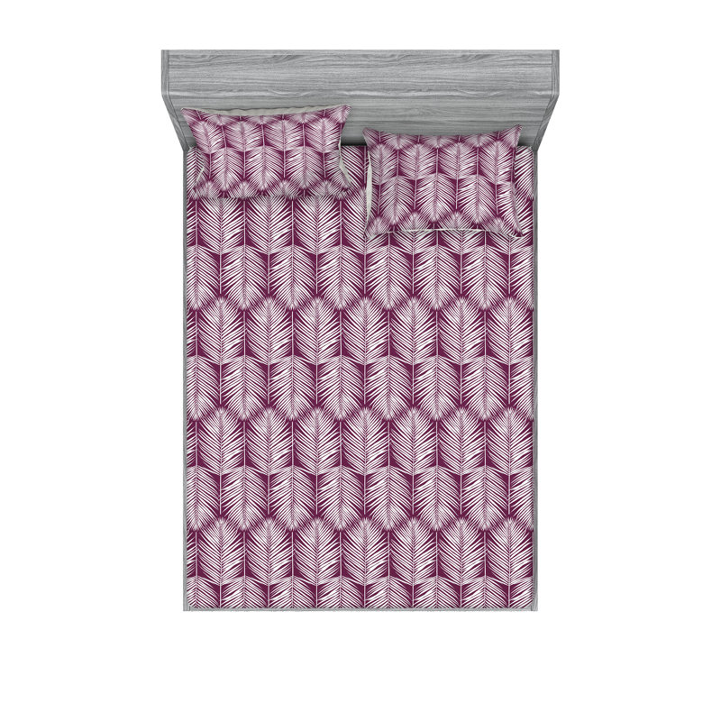 Microfiber Floral Sheet Set, California King Sheet Set + 2 Pillowcases, Plum
