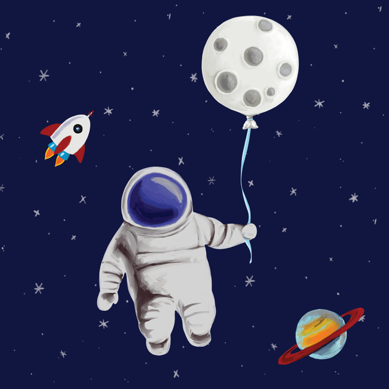 Moon Balloon Space - Wrapped Canvas Print, 30cm H x 30cm W 