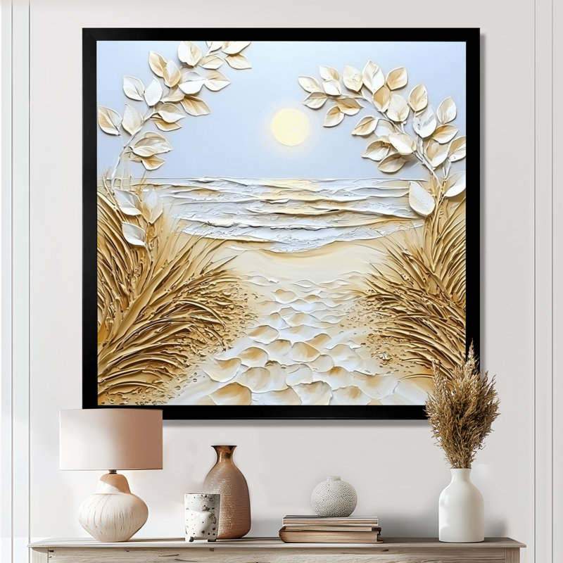 Beachside Dunes - Art mural plage et océan, Reproduction encadrée d'une seule photo sans pass, Noir, H 16 po x l 16 po