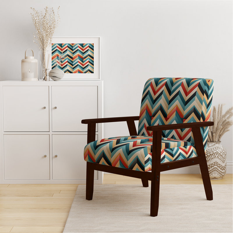 Cantina 23'' Wide Armchair, Blue/Red Polyester, Brown Square Arms