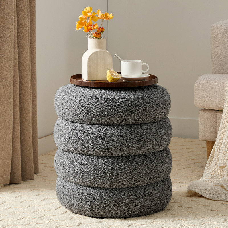 17'' Wide Boulce Round Storage Ottoman, Gray