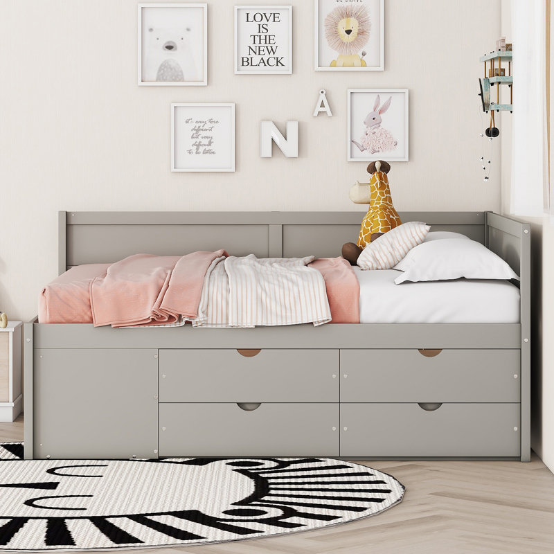 Lit de jour avec tiroirs et tablettes, Gris, Complet/Double