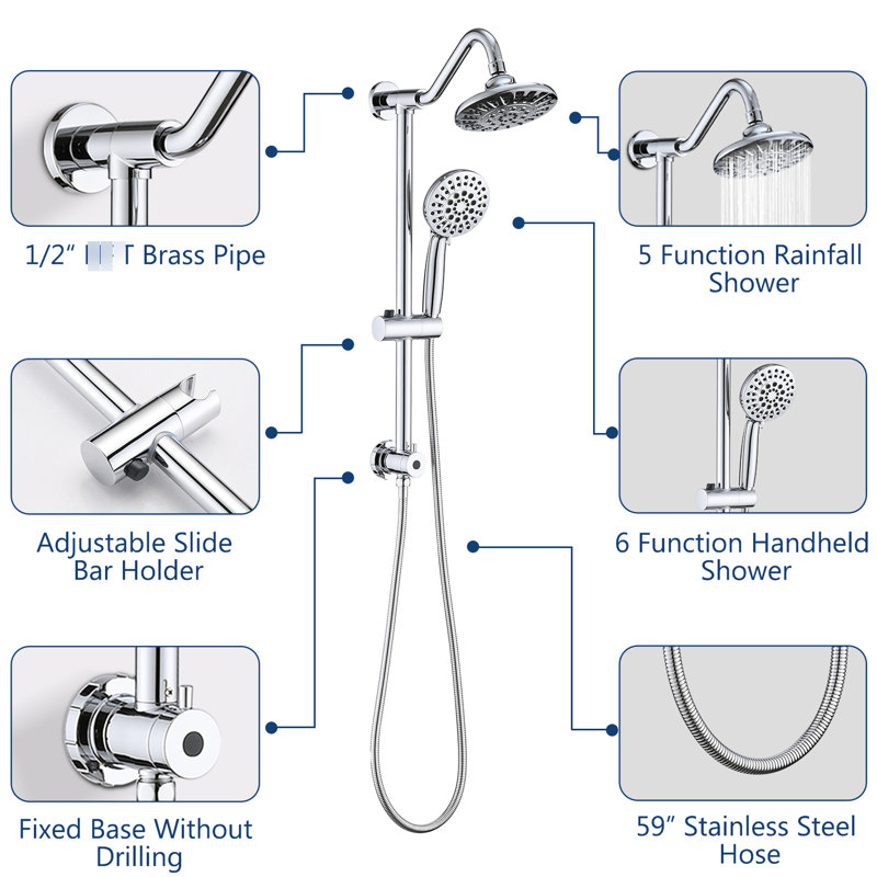 Bathroom Shower With 6 Inch Rain Head And 5 Handheld - Stylish Appearance