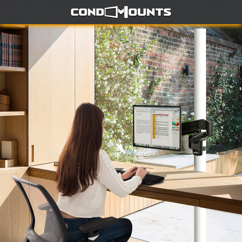 CondoMounts NO Drill Full Motion Pillar/WorkBench Monitor Mount,Holds 18lbs,Up to 32" Monitor, Black