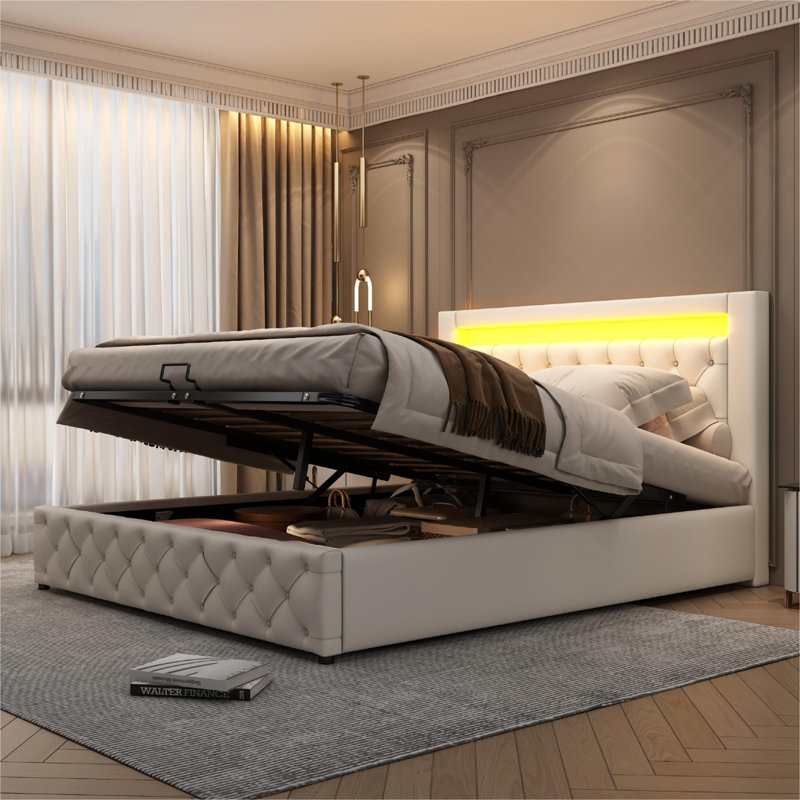 Breeyanna Upholstered Storage Bed, Double (4'6), White