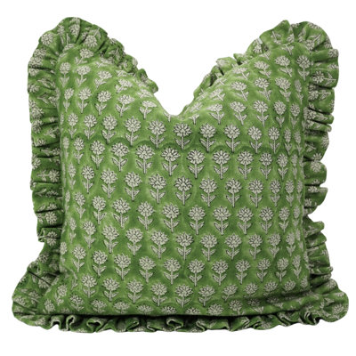 Fabdivine Handmade Linen Frill Cushion Cover Vintage Block Print Pillow for Living Room & Bedroom- Pankhudi
