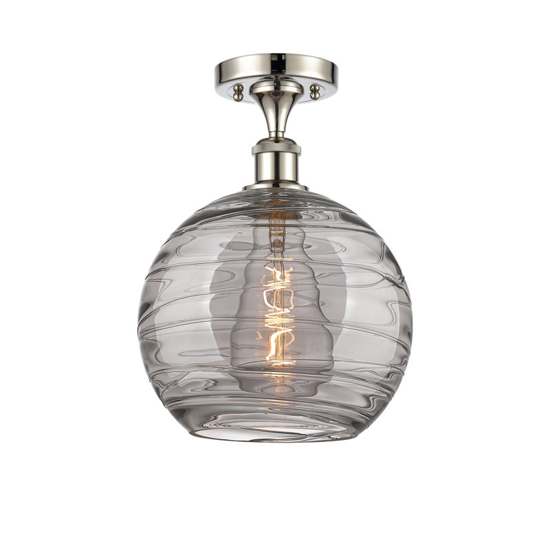Plafonnier semi-encastré 1 lumière, Nickel poli, H 12,88 po x l 10 po x P 10 po