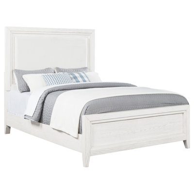 Eze Queen Upholstered Panel Bed Distressed White