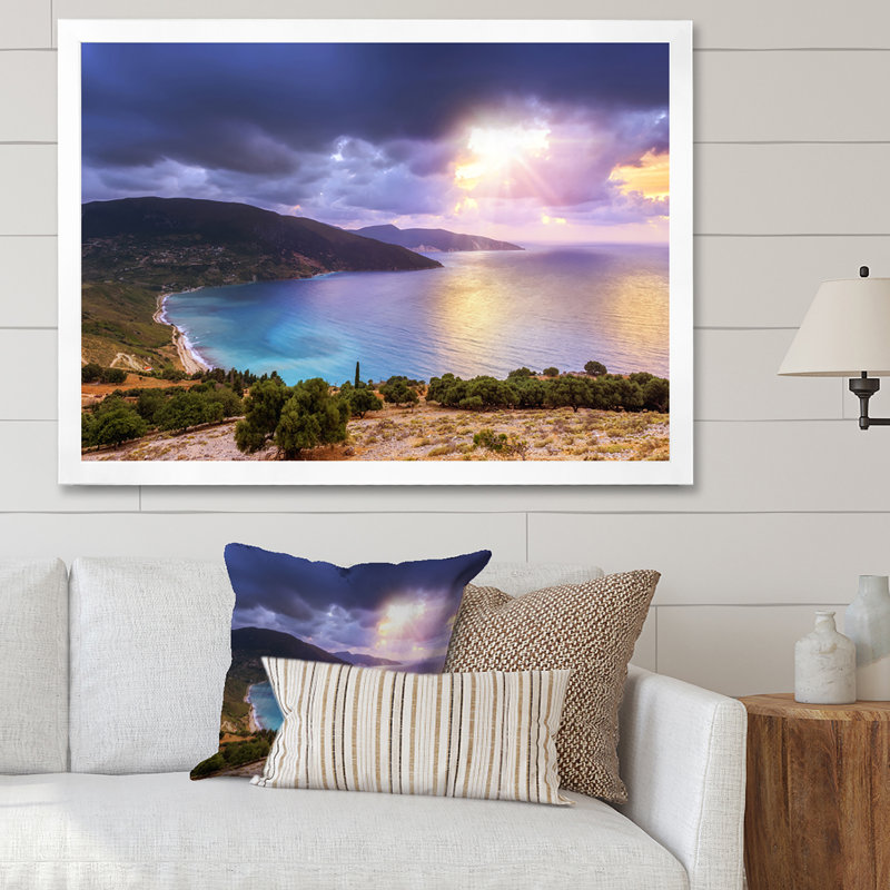 Été coucher de soleil sur la mer - art mural sur toile nautique et côtier, H 12 po x l 8 po x P 1 po, Cadre photo blanc