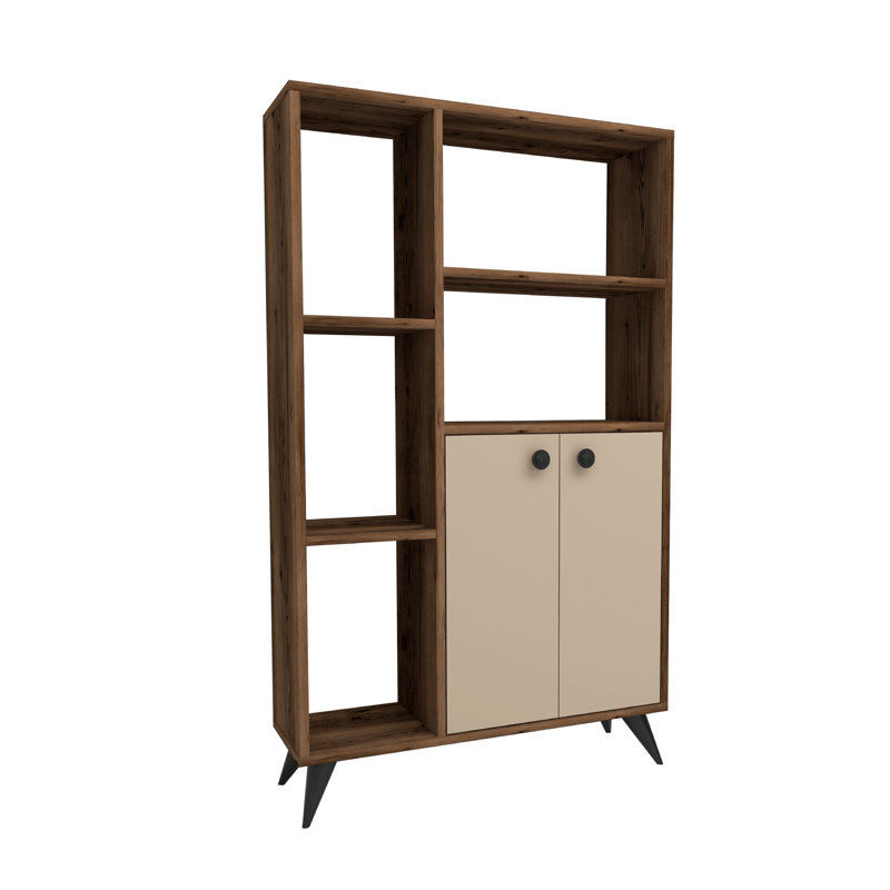 Bookcase with Storage Buzbee, Walnut/Beige