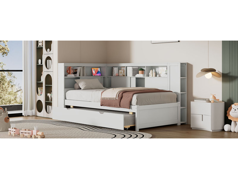 Lit de jour simple en bois avec couchette, Blanc
