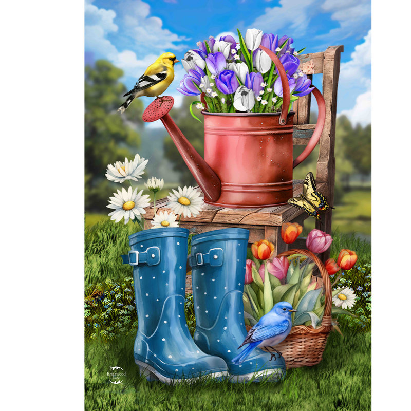 Drapeau «In The Spring Garden House», Printemps bleu/vert/rouge