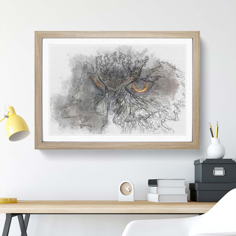 A Great Horned Owl in Abstract - Picture Frame Graphic Art Print, 36cm H x 48cm W x 2cm D, Oak Framed