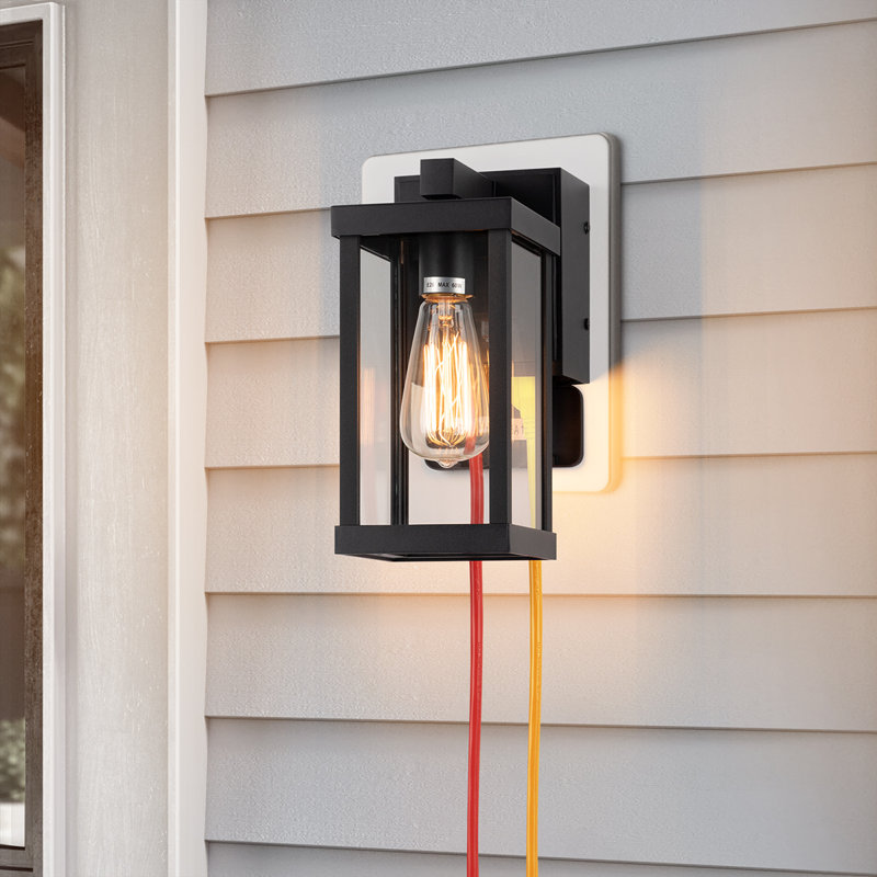 Classic Outdoor Wall Sconce with Built-in GFCI Outlet 1 Light, Matte Black, 11.1" H x 4.82" W x 8.27" D