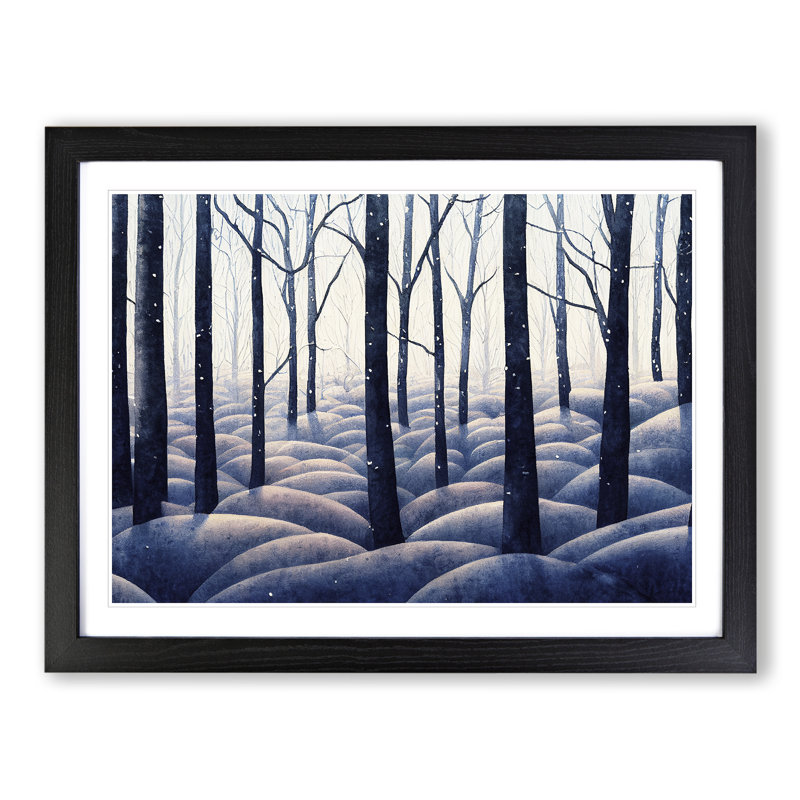 XH1022-10222X Winter Forest Watercolour Vol.1 - Single Picture Frame Print, Black Framed, 46cm H x 64cm W x 2cm D