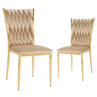 Velvet Dining Chairs Set - Woven Dining Room Chairs with Metal Legs- Modern Upholstered Accent Chair for Dining Room, Kitchen, Vanity, and Living Room