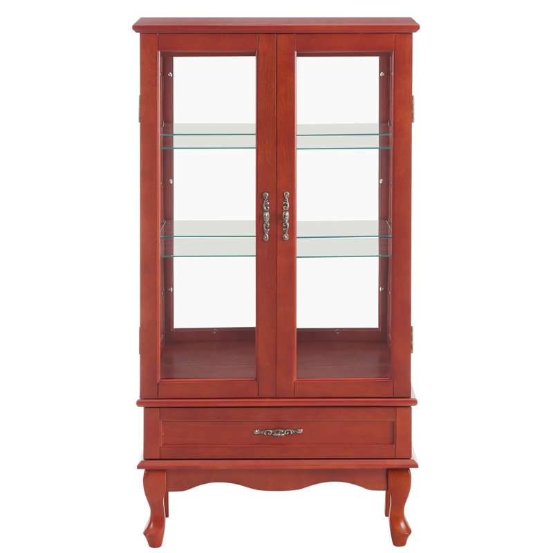 Élégante armoire à vin lumineuse avec tablettes réglables - 2 portes, 1 tiroir, couleur cerise, ampoule incluse, mécanisme de protection contre le basculement, portes modernes et tiroir cerise, tablettes, mesure de sécurité