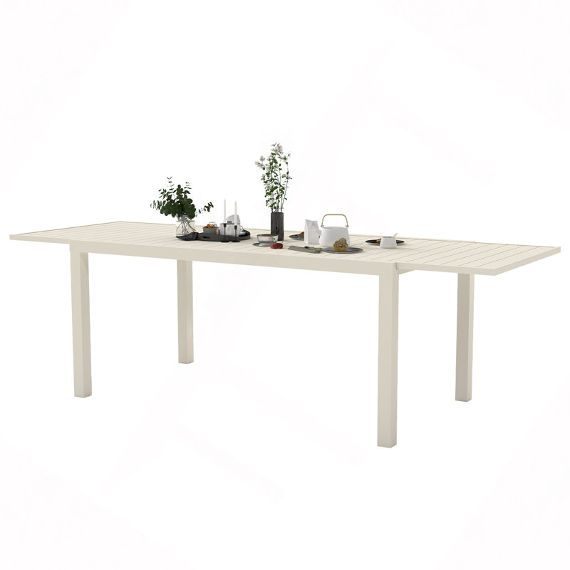 Table de salle à manger extensible en aluminium 97,2 po L, Blanc
