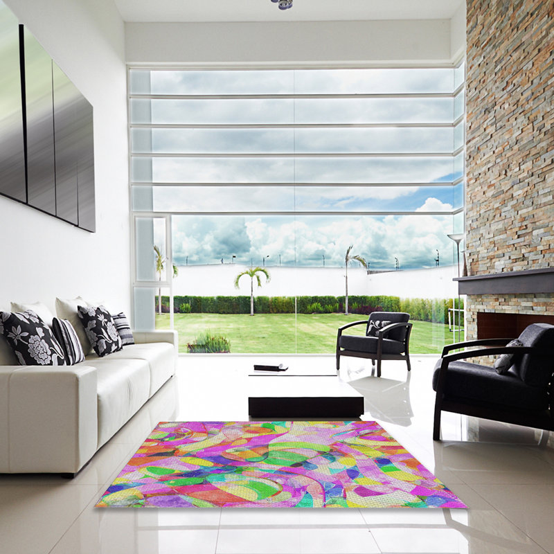 Abstrait rose Tapis décoratif, Carré 6 pi