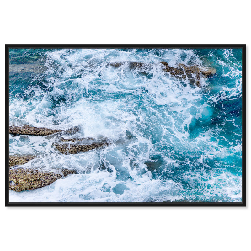 Mermaid Water Coastal - impression d'art graphique, H 24 po x l 36 po x 1,5 po, Toile avec cadre noir