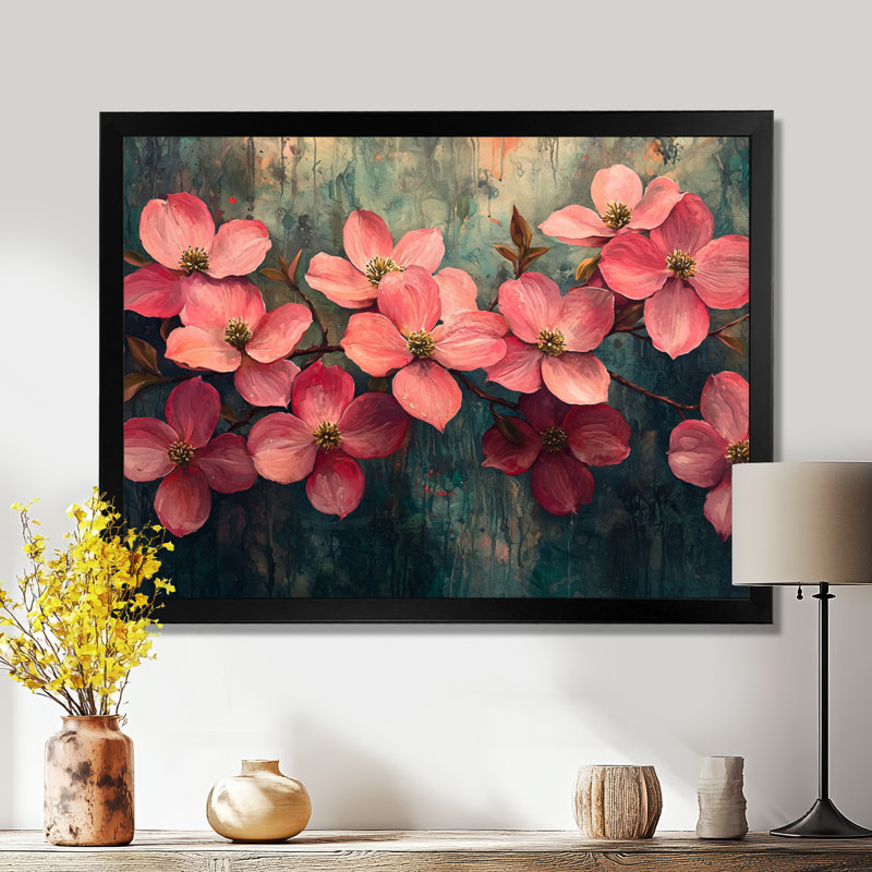Imanie - Floral Wall Art, Single Picture Framed Print, Black, 12" H x 20" W