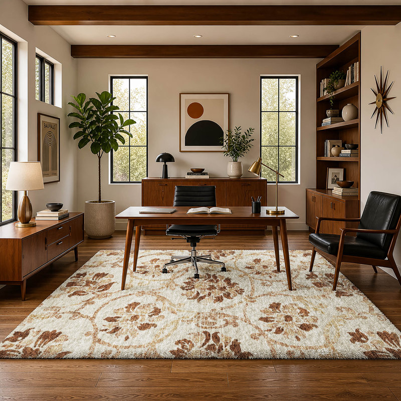 Tapis Dream Shag ADS766 de qualité supérieure, lavable à la machine et à motif floral, Terracotta, 10' x 14'
