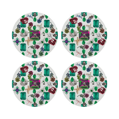 Jewel Box Emeralds Vegan Leather Round Pebble Placemat