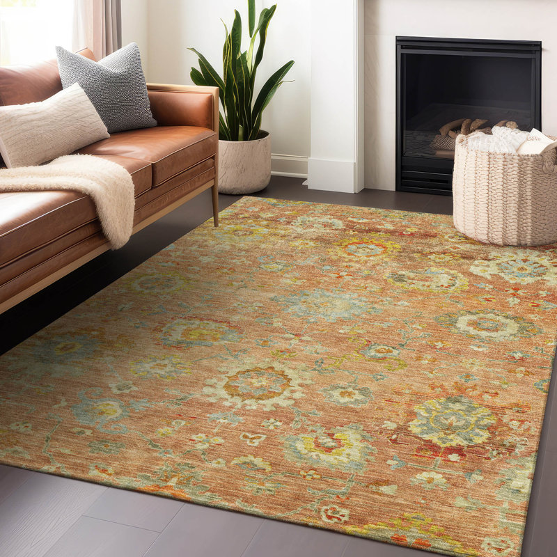 Sofia Orange Washable Indoor-Outdoor Rug - , 5' x 7'6"