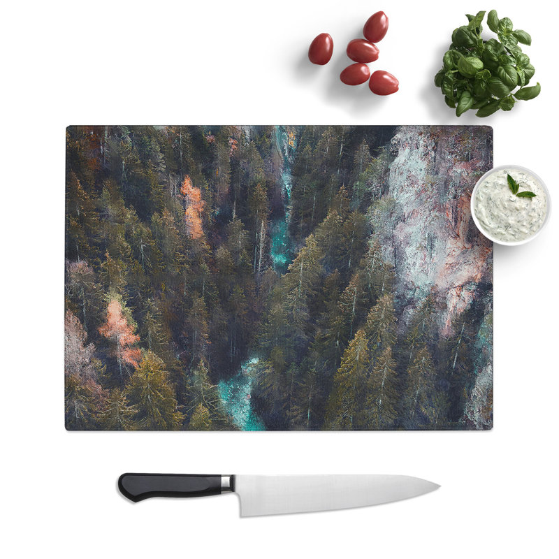 River and Forest Painting Chopping Board, 0.4cm H x 28.5cm W x 39cm L