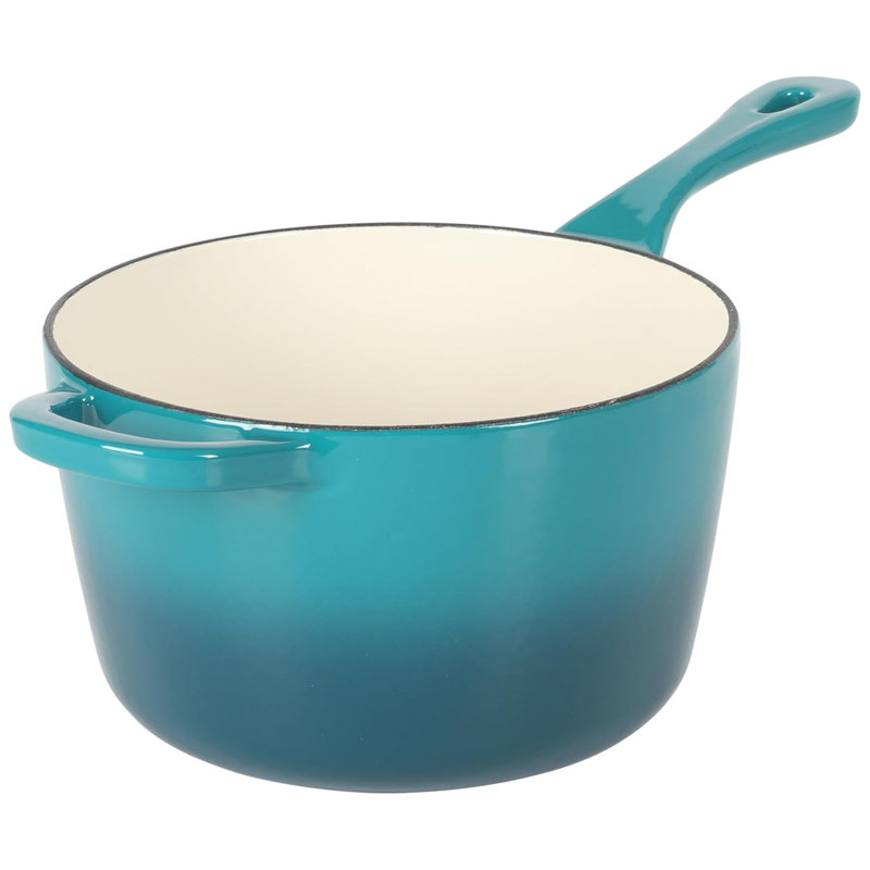Martha Stewart Everyday Rexford 2.6 Quart Ceramic Nonstick Aluminum Saucepan with Lid in Linen, Teal/Silver