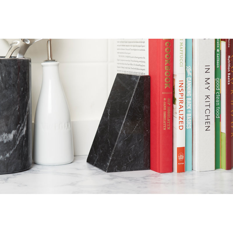 Triangular 100% Natural Polished Marble Bookends, Black