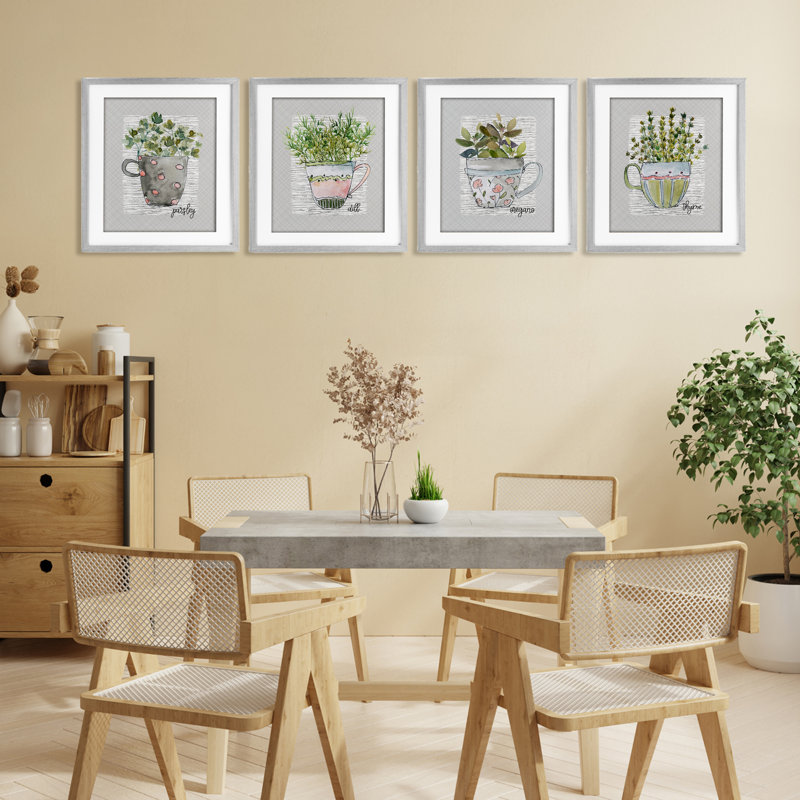 "Kitchen Herbs in Mugs", ensemble de 4 impressions encadrées sous verre, design par Livi Finn, H 16 po x l 13 po