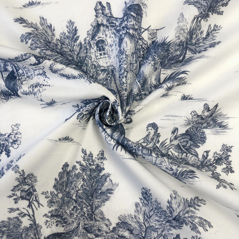 Indigo Cotton Window Curtains with White Lining, 20" W x 84" L