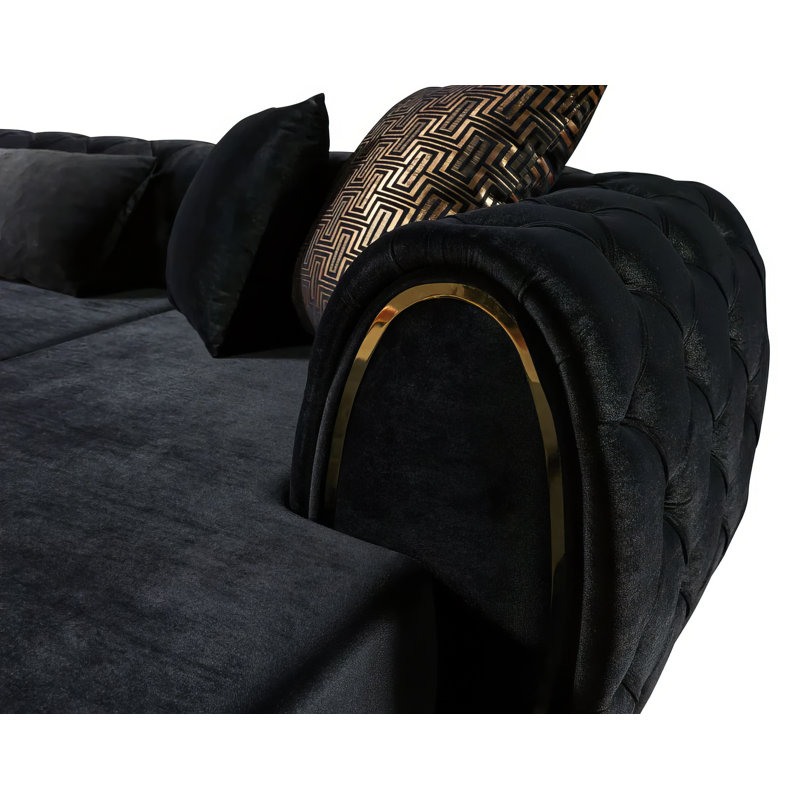 Canapé modulaire Farhanaaz, Velours noir, Or
